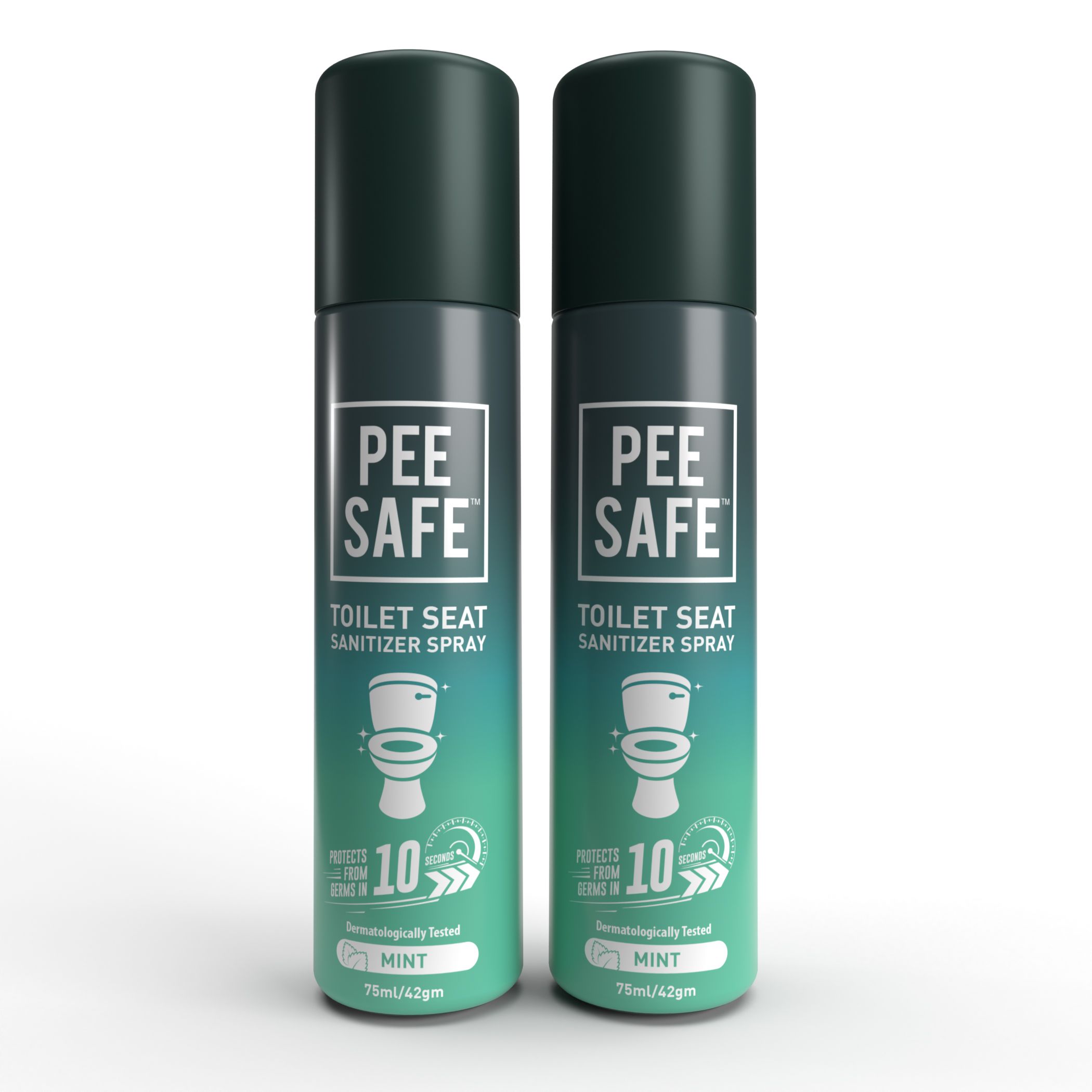 Pee Safe Toilet Seat Sanitizer Spray (75ml - Pack Of 2) - Mint| Reduces The Risk Of UTI & Other Infections | Kills 99.9% Germs & Travel Friendly | Anti Odour, Deodorizer