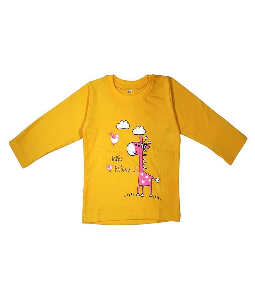 Babeezworld Boy's Round Neck Printed Pure Cotton Full Sleeve Tshirt (Yellow, 2-3 Years)