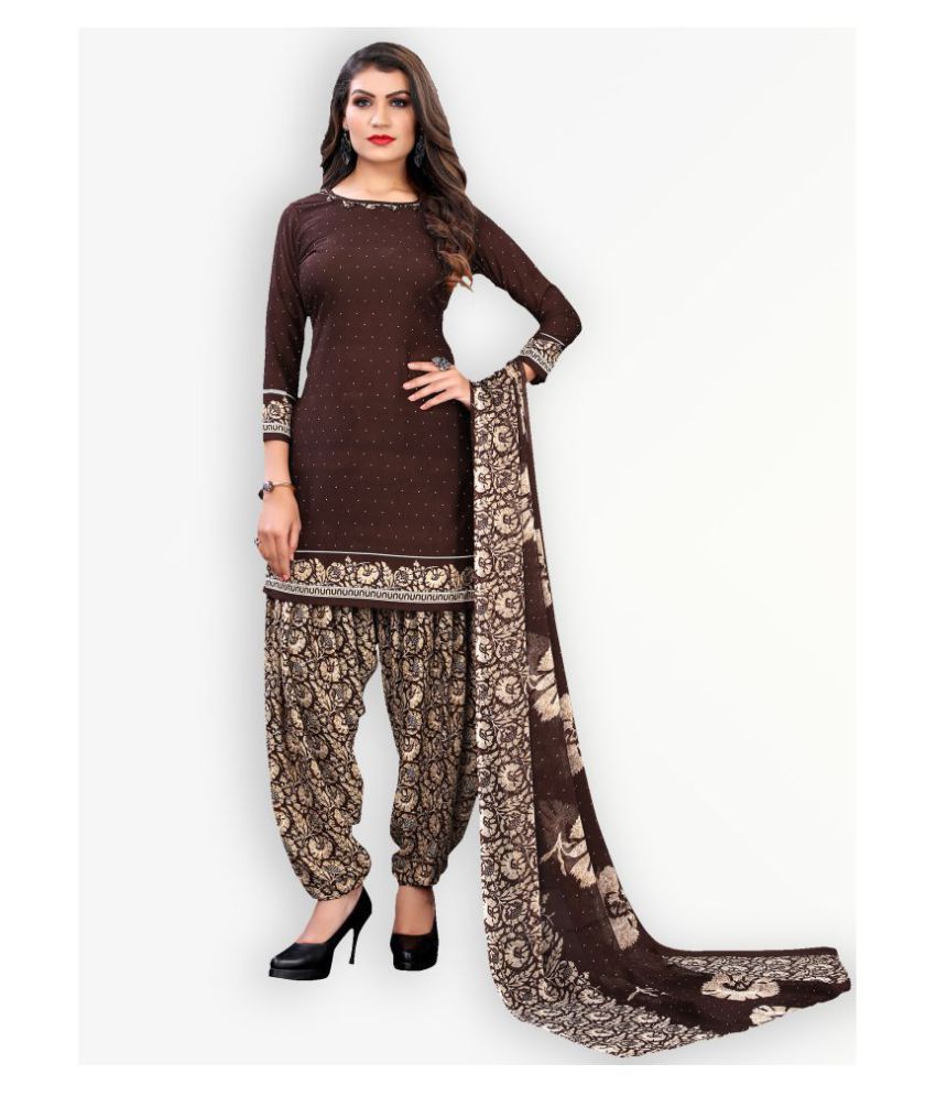     			Jevi Prints Brown Crepe Unstitched Dress Material - Single