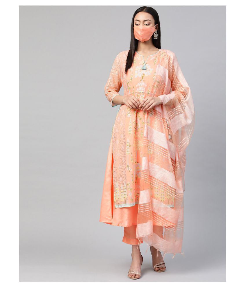     			Juniper - Peach Double Layered Georgette Women's Stitched Salwar Suit ( Pack of 1 )