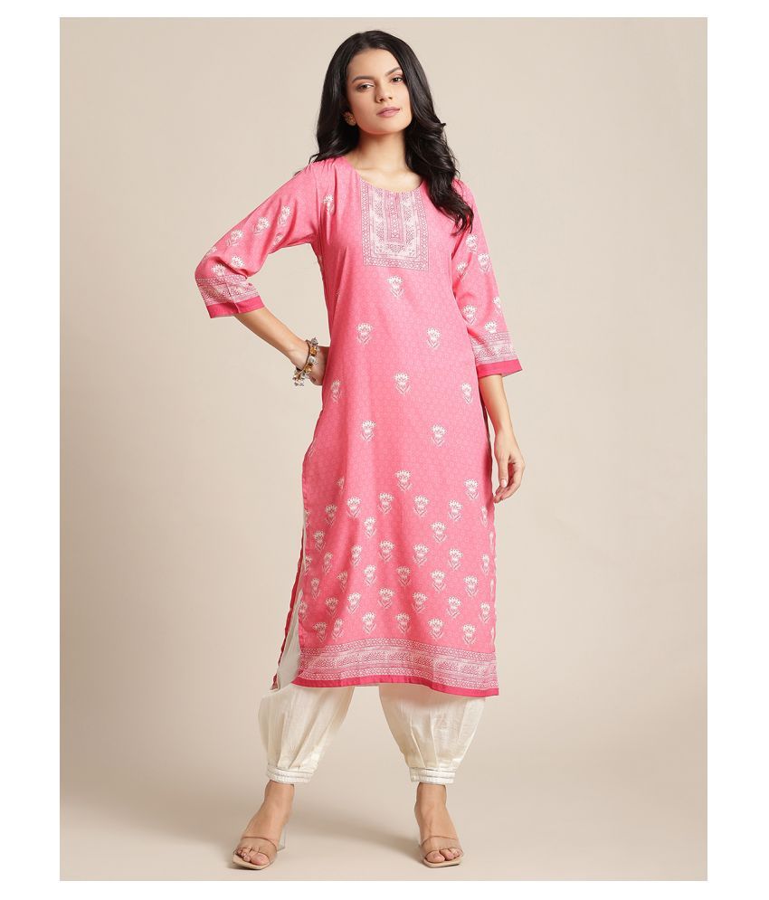     			KSUT Pink Viscose Straight Kurti - Single