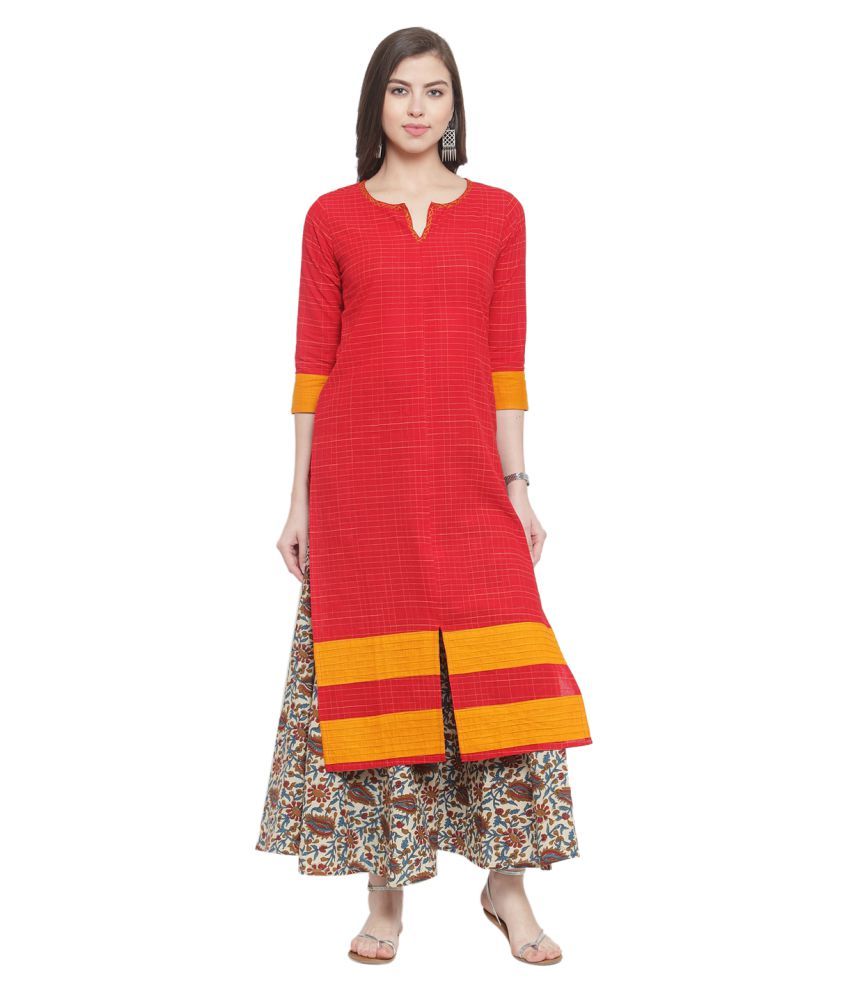     			KSUT Red Cotton Straight Kurti - Single