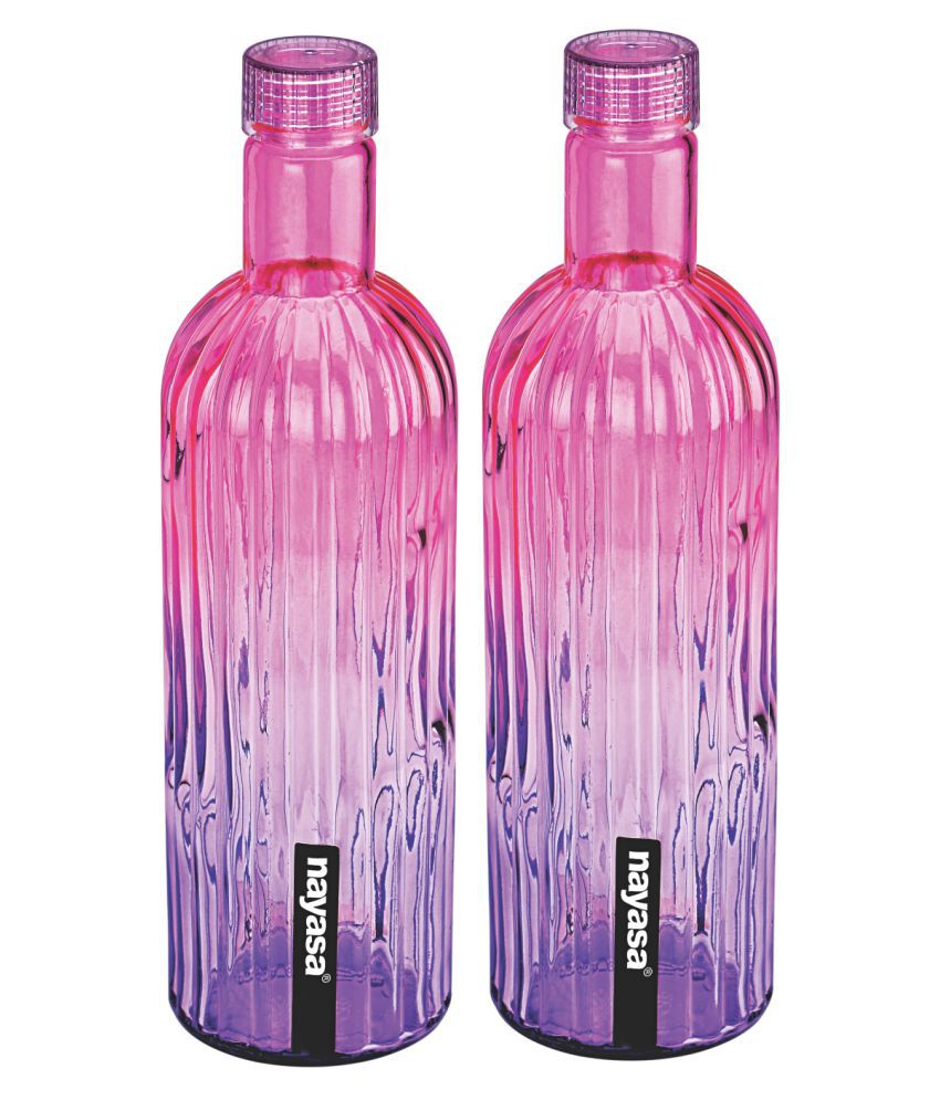 Nayasa Bono Pink 1000 mL Glass Water Bottle set of 2 Pink Color