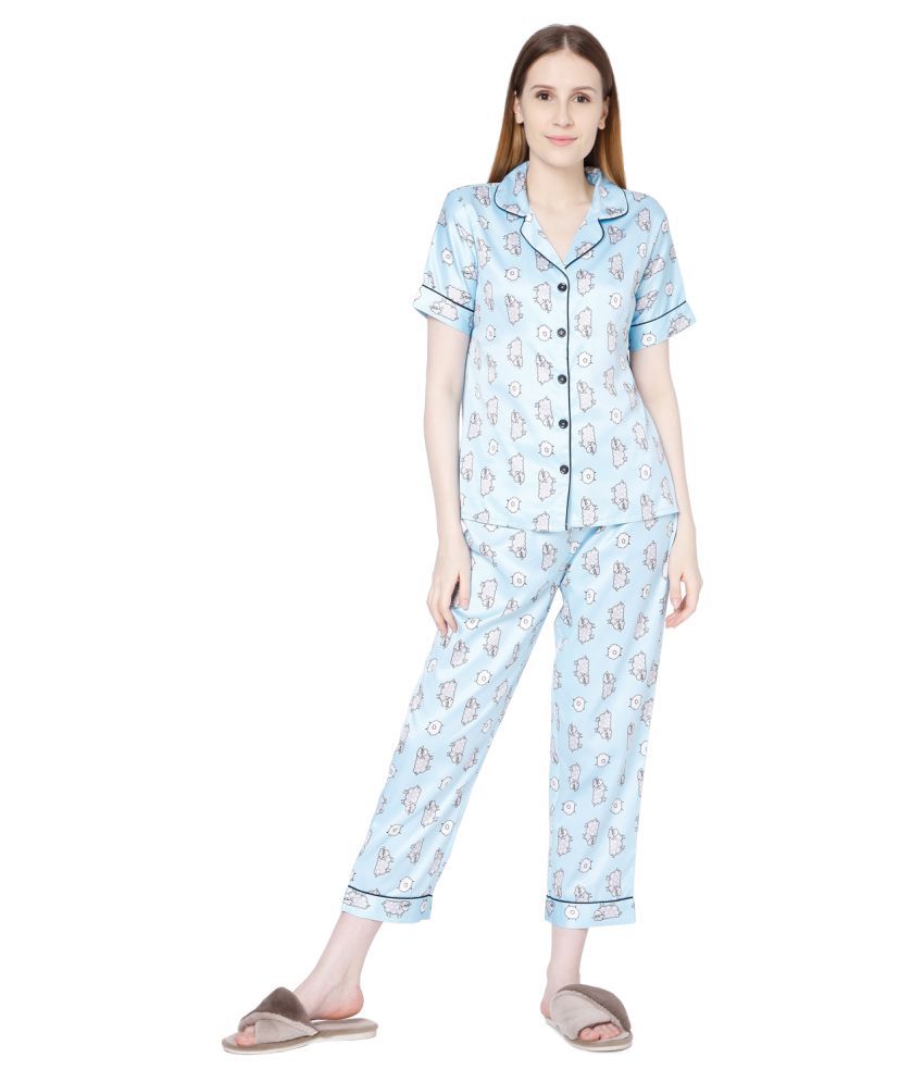     			Smarty Pants Satin Nightsuit Sets - Blue Single