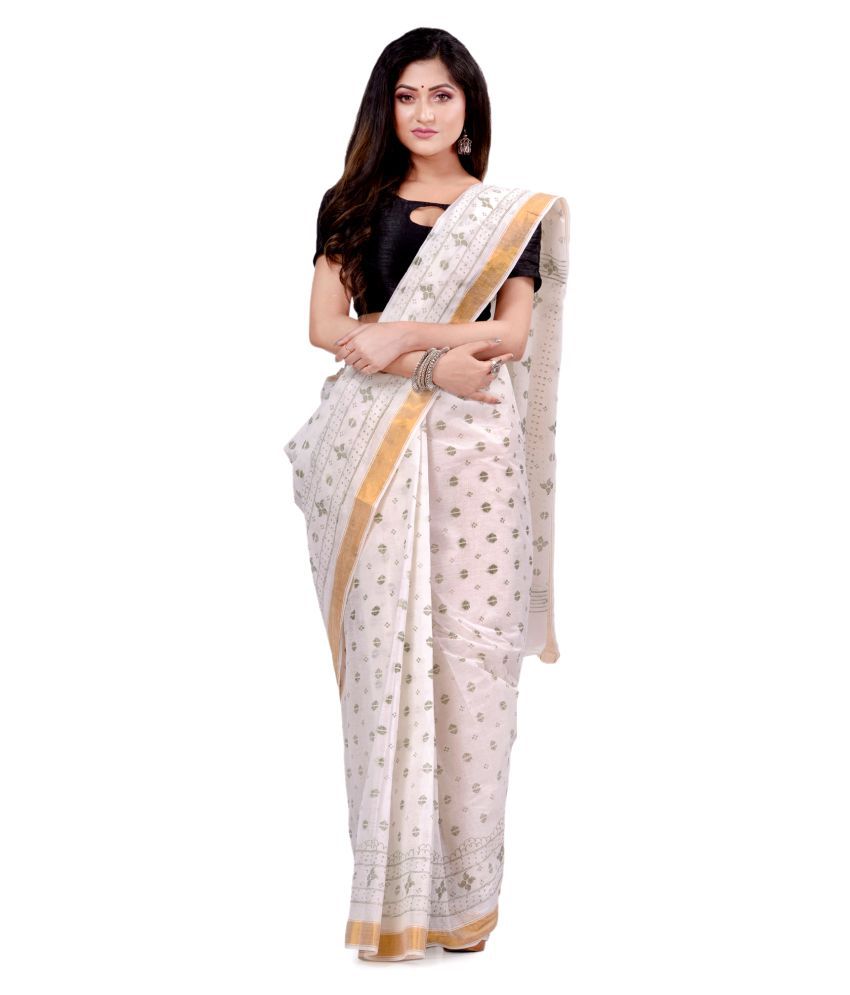     			Desh Bidesh White Bengal Handloom Saree - Single