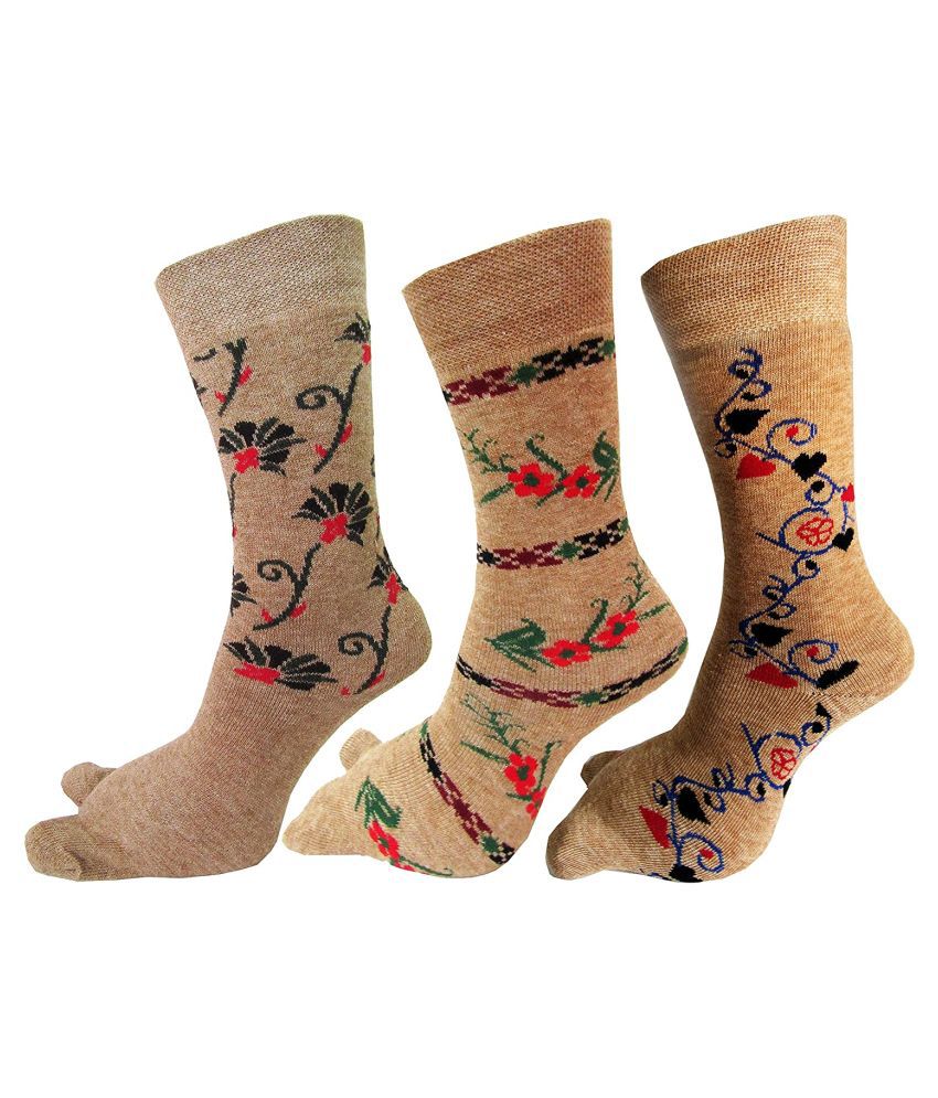     			HF LUMEN - Beige Woollen Women's Mid Length Socks ( Pack of 3 )