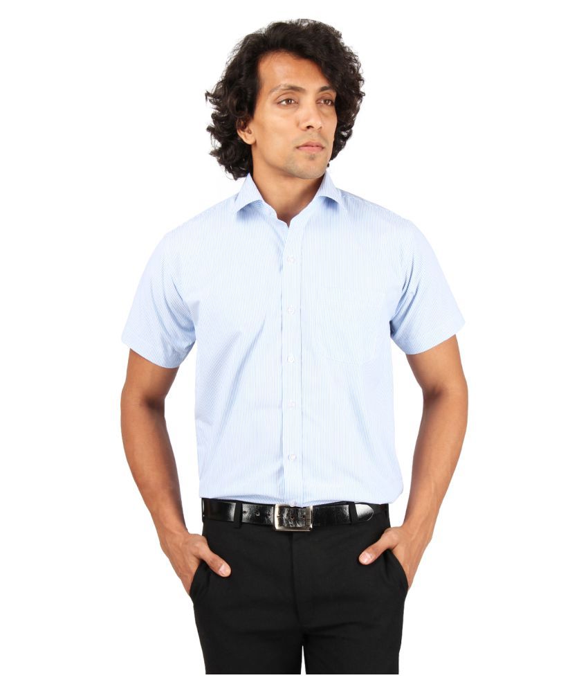     			Maharaja Polyester Blue Stripes Formal Shirt