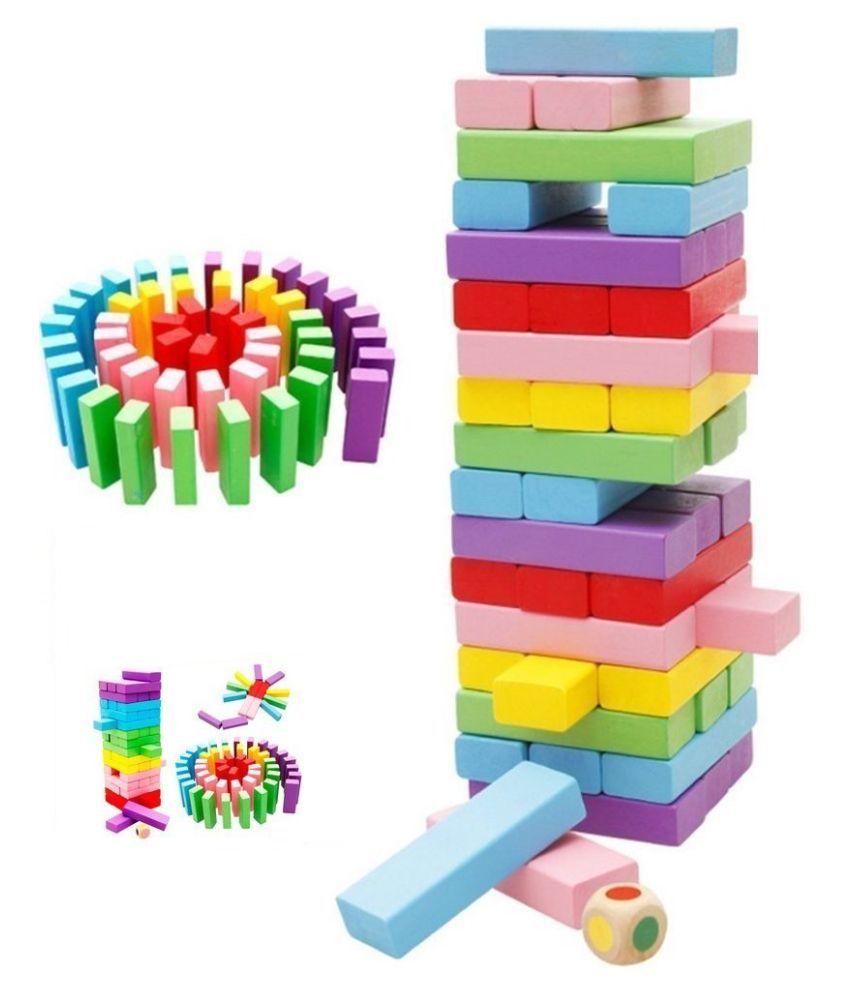 Toyshine Wooden Building Block Dominoes, Party Game, Tumbling Tower Game (54 Pieces)