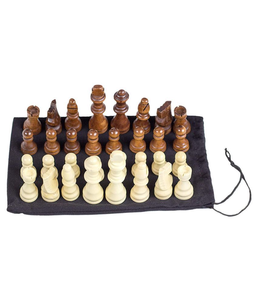 Toyshine Wooden Chess Pieces, Tournament Staunton Wood Chessmen Pieces Only (9 cm King Figures) Chess Game Pawns Figurine Pieces, Includes Storage Bag, Mix Color (SSTP) - C
