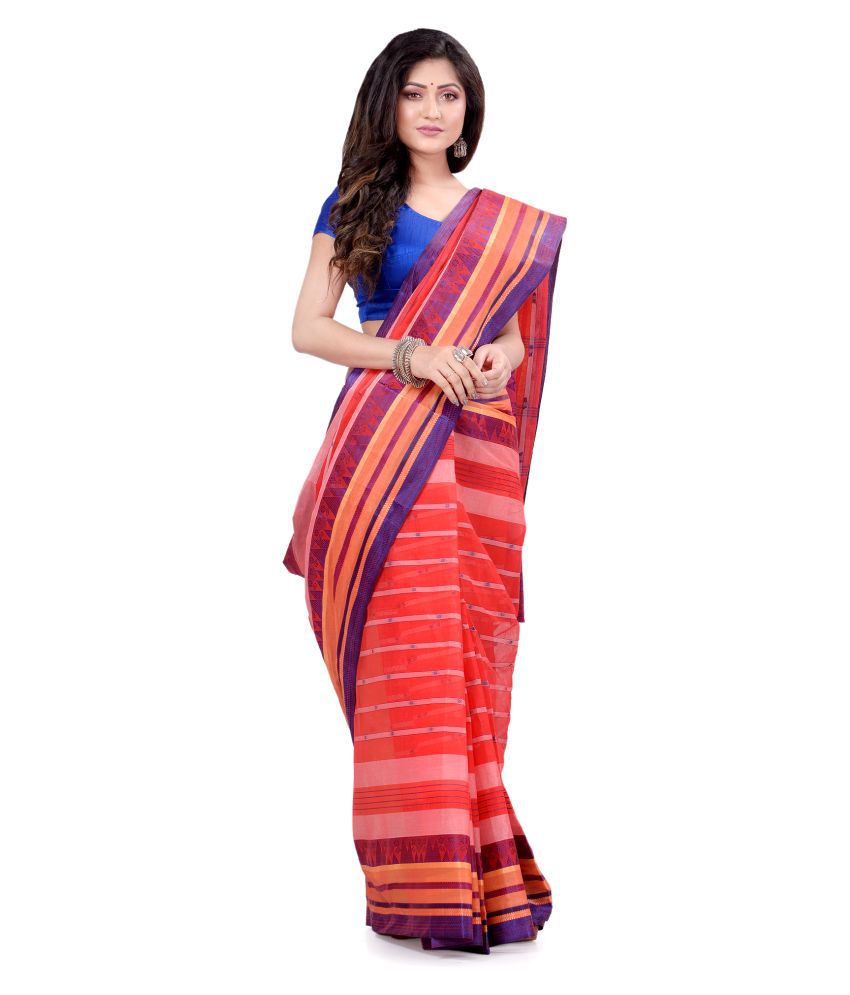     			Desh Bidesh - Multicolor Cotton Blend Saree Without Blouse Piece (Pack of 1)