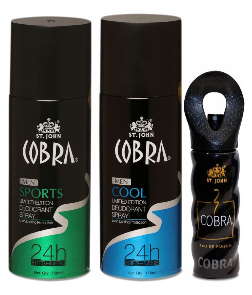     			St.John Cobra Limited Edition Long Lasting Deodorant Spray Sports & Cool 150ml Each and Cobra 30ml for Men & Women (Pack of 3)