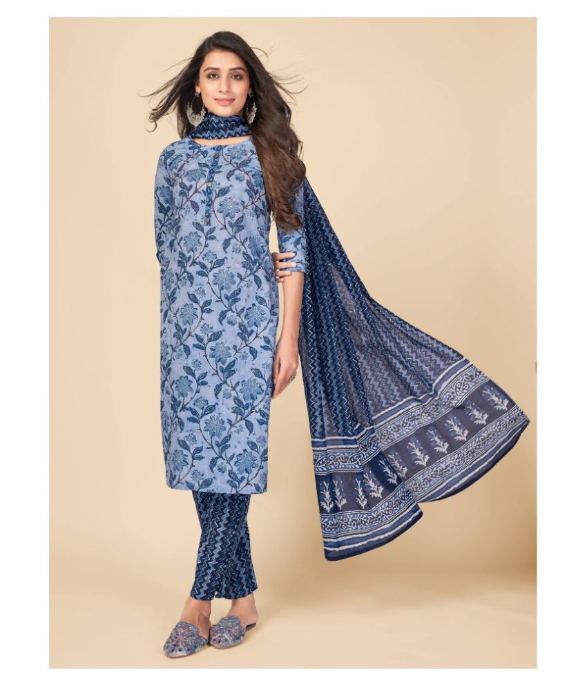     			Vbuyz - Blue Straight Cotton Women's Stitched Salwar Suit ( Pack of 1 )