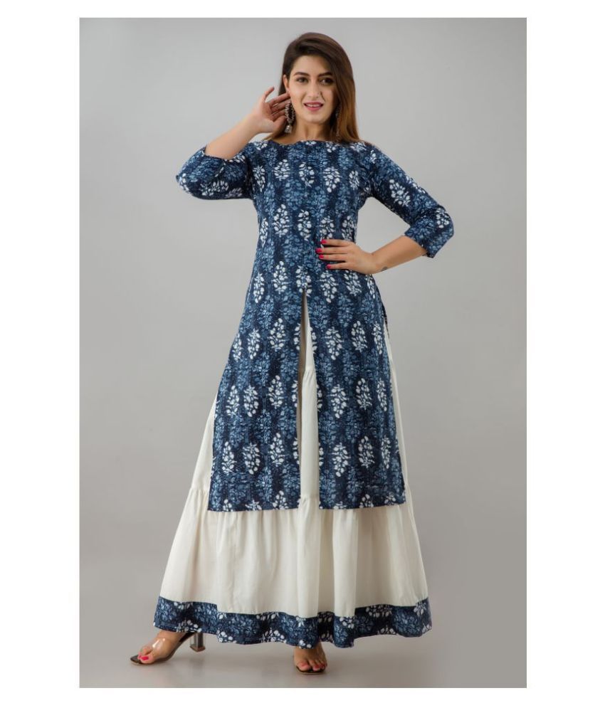     			FabbibaPrints - Blue Front Slit Cotton Blend Women's Stitched Salwar Suit ( Pack of 1 )