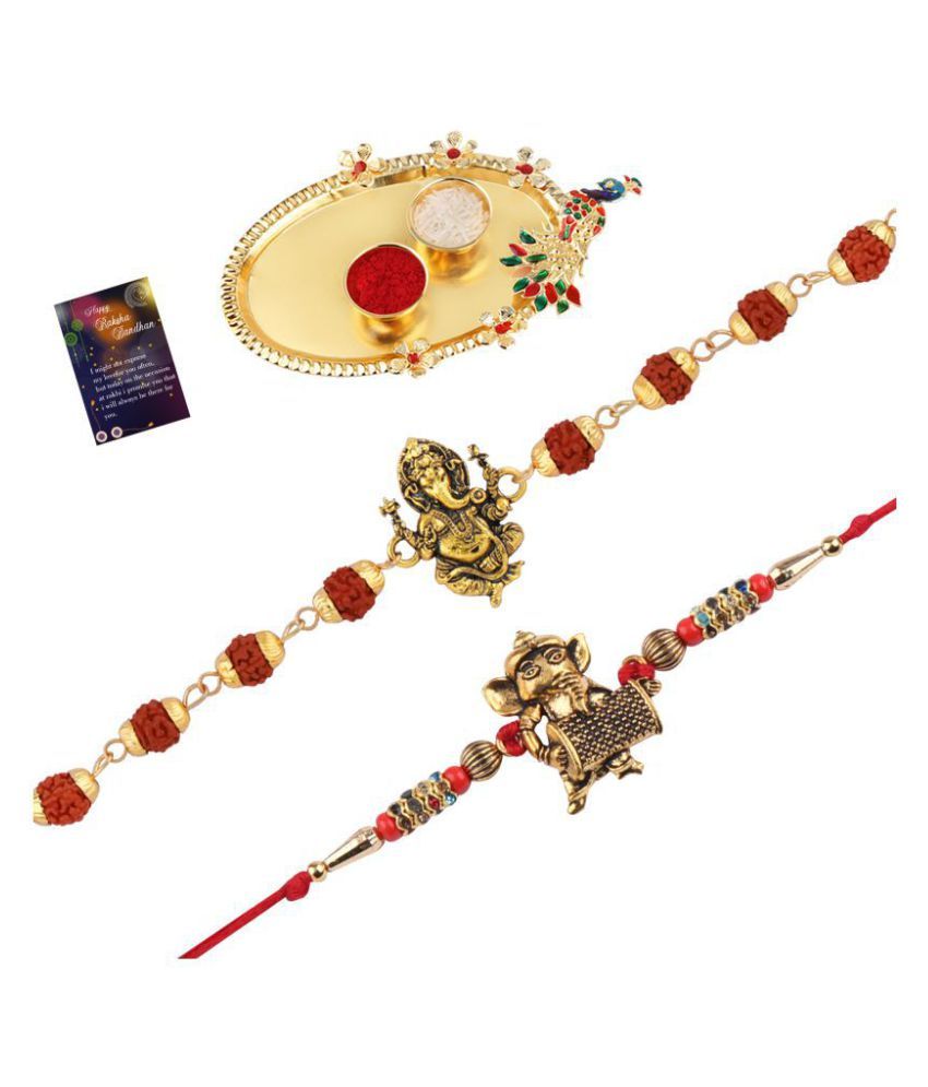     			Paola Rakhi  Rudraksh "Ganeshji" With Classic  Look "GANESH JI" Rakhi  For Bhaiya With Roli Chawal And Greeting Card 1 Kankawati Pooja Thali