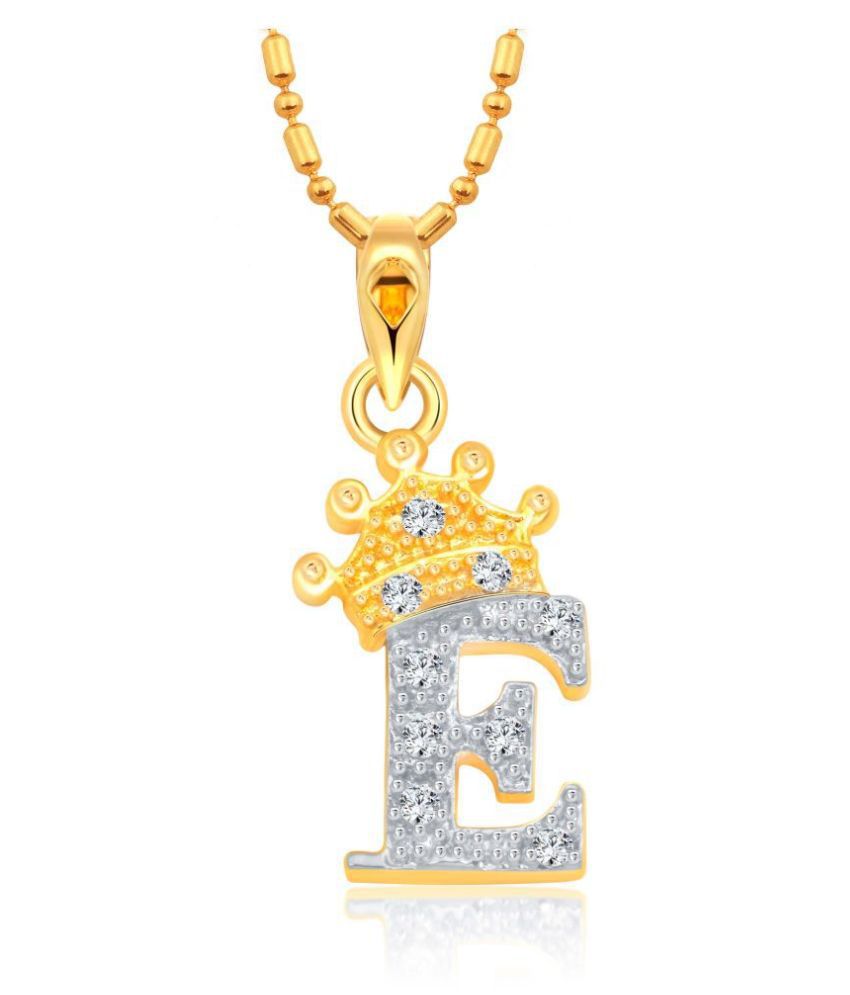     			Vighnaharta Royal Crown 'E' Letter CZ Gold and Rhodium Plated Alloy Pendant for Men and Women -[VFJ1278PG]