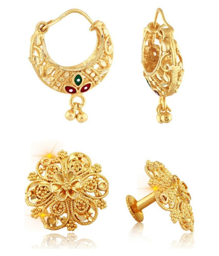     			Vighnaharta - Golden Stud Earrings ( Pack of 2 )