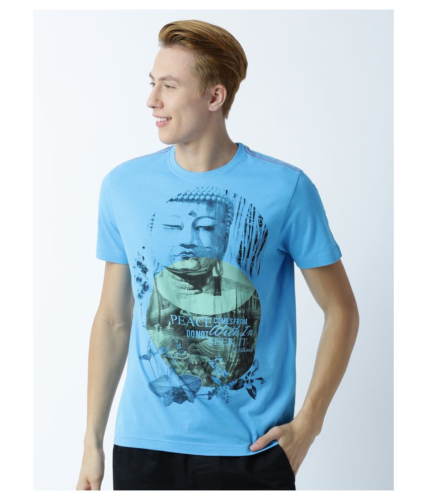     			Huetrap cotton Turquoise Printed T-Shirt Single Pack