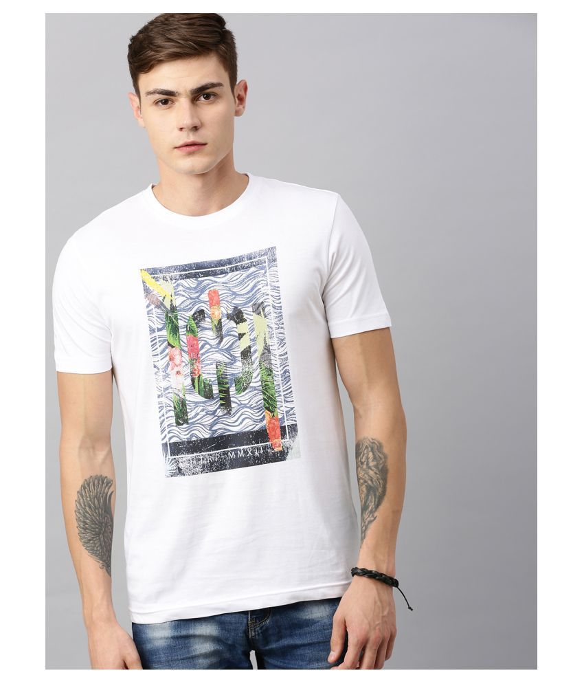     			Huetrap cotton White Printed T-Shirt Single Pack