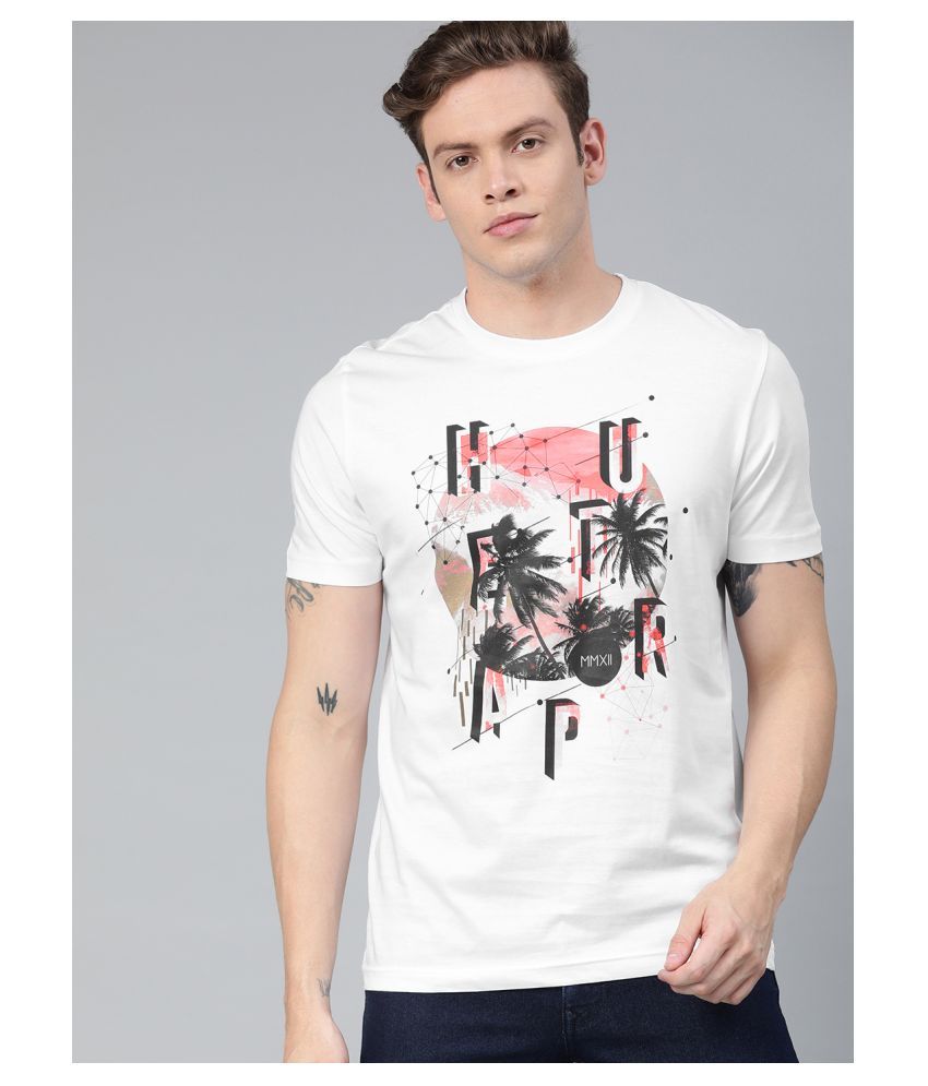     			Huetrap cotton White Printed T-Shirt Single Pack