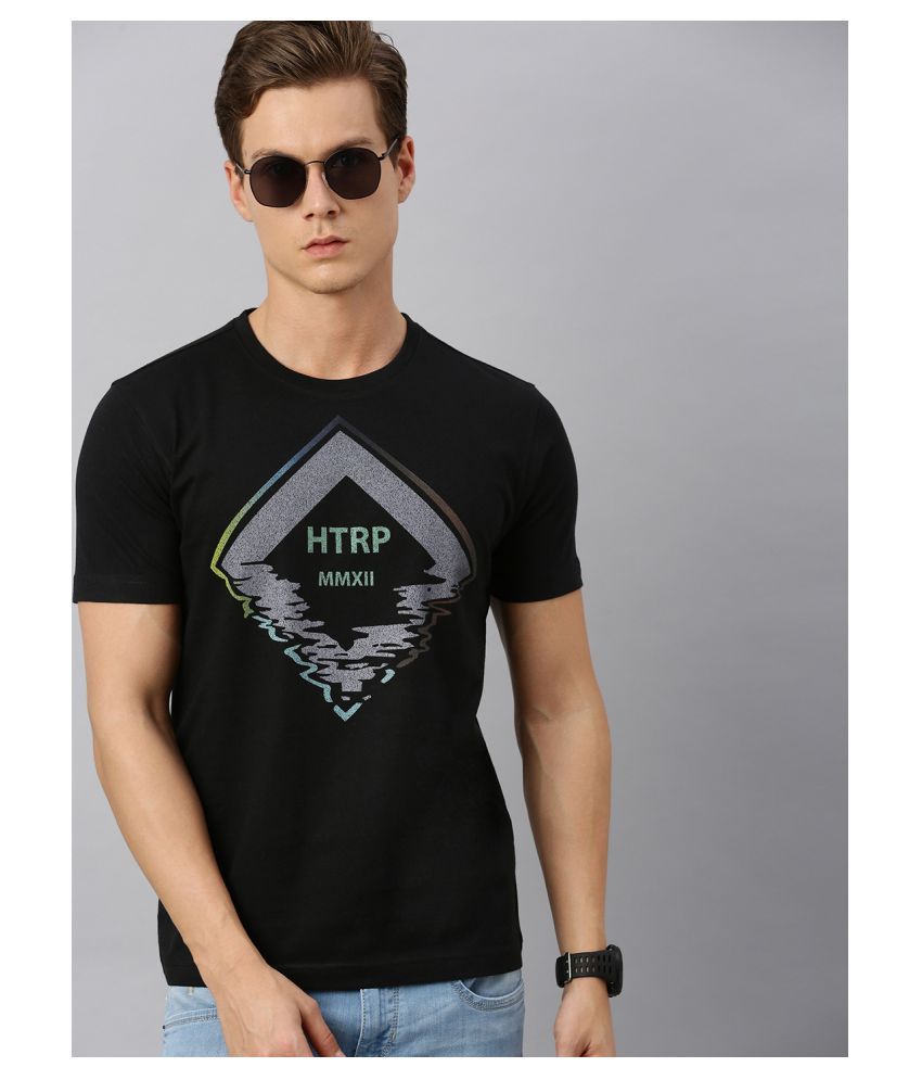     			Huetrap Cotton Blend Black Printed T-Shirt Single Pack