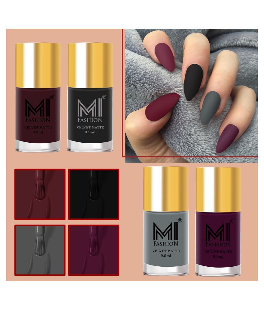 MI FASHION Soft Smooth Unique Matte Nail Polish Plum, Black, Grey, Wine Matte Pack of 4 39 mL: Buy MI FASHION Soft Smooth Unique Matte Nail Polish Plum, Black, Grey, Wine Matte MI FASHION Soft Smooth Unique Matte Nail Polish Plum, Black, Grey, Wine Matte Pack of 4 39 mL: Buy MI FASHION Soft Smooth Unique Matte Nail Polish Plum, Black, Grey, Wine Matte