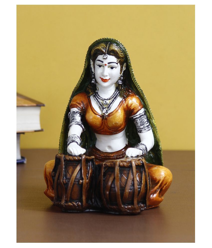     			eCraftIndia Orange & Brown Rajasthani Lady Playing Tabla Handcrafted Decorative Showpiece