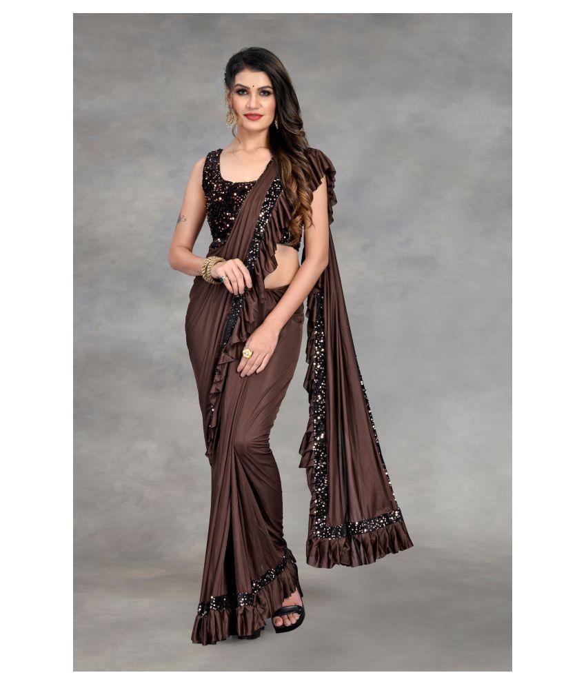     			Aika - Brown Silk Blend Saree With Blouse Piece (Pack of 1)