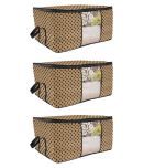 PrettyKrafts Underbed Storage Bag, Storage Organizer, Blanket Cover with Side Handles (Set of 3 pcs) F1295_Dots_Beige_3 (Beige)