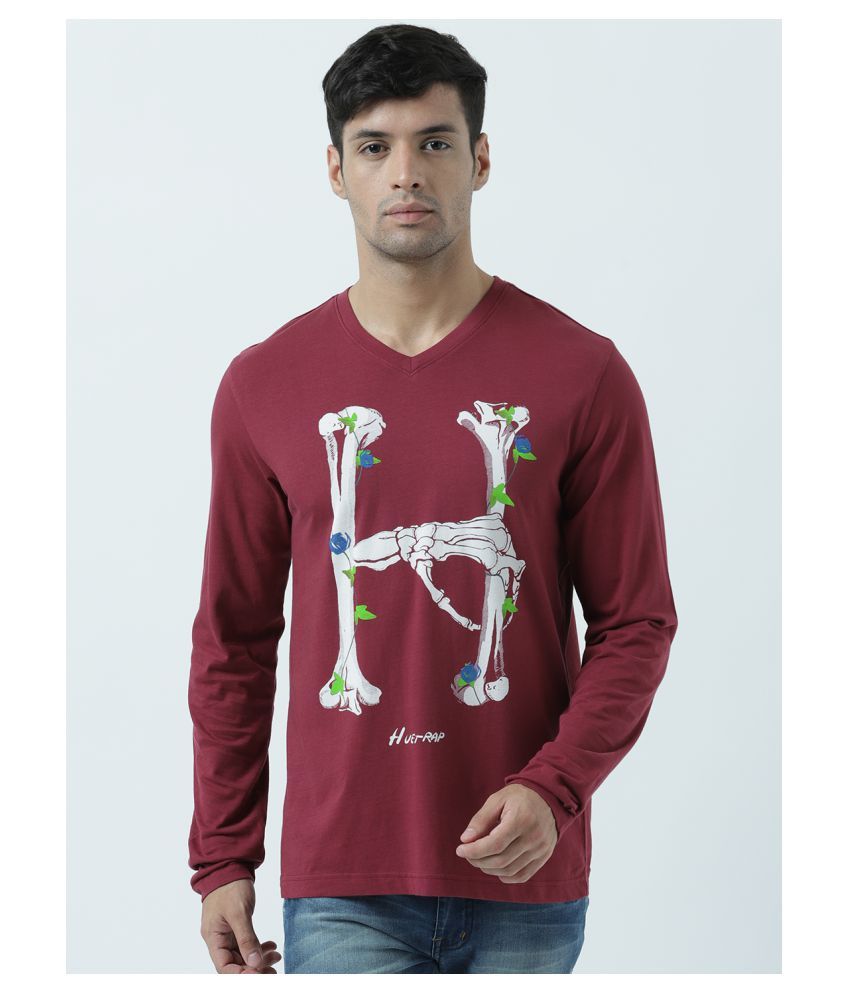     			Huetrap Cotton Wine Printed T-Shirt Single Pack