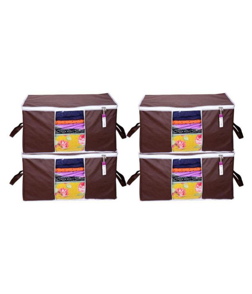     			Prettykrafts  Set of 4 Underbed/Cupboard Closet Storage Box/Basket/Bag, Storage Organizer, Blanket Cover with Side Handles - Brown