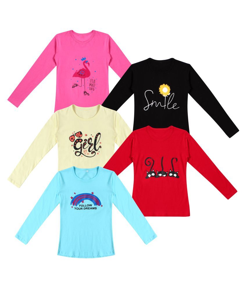     			DIAZ 100% Breathable Cotton Girls Full Sleeve T-Shirt | Girls Full Sleeve Printed T-Shirt Combo - Casual Long Sleeve Tees, Regular Fit Round Neck Tops for Girls