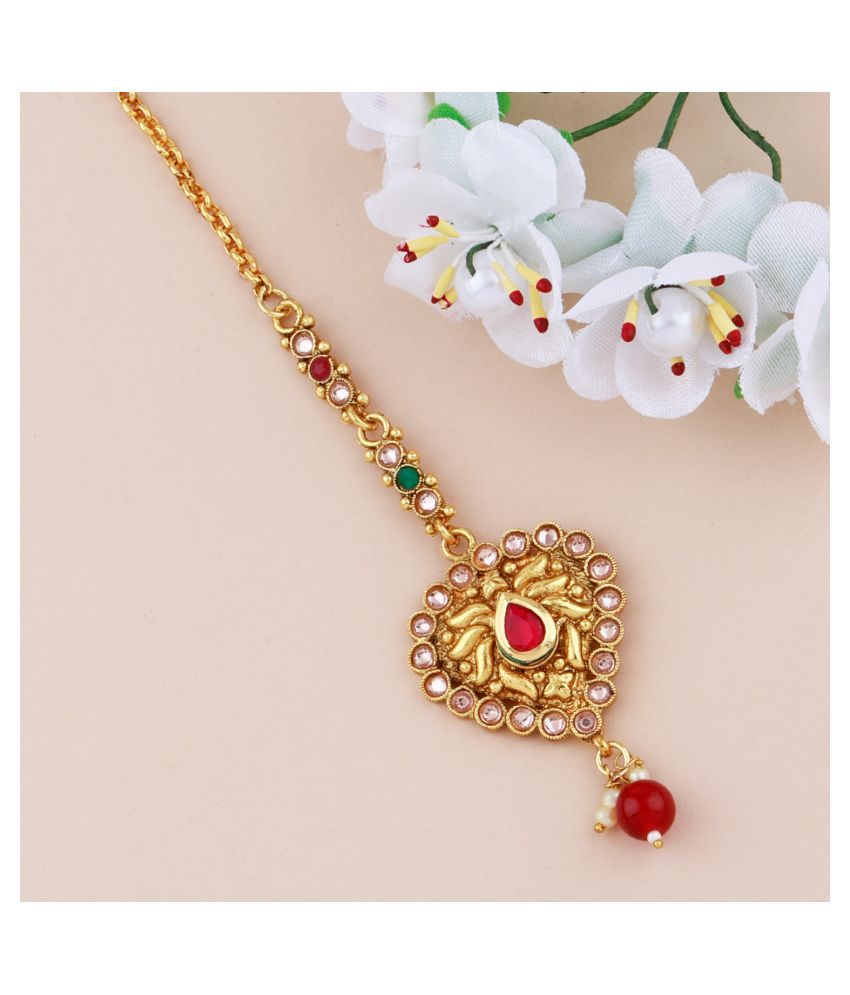     			Elegant Gold Plated  Traditional Kundan Style Maang Tikka Jewellery For Women Girl