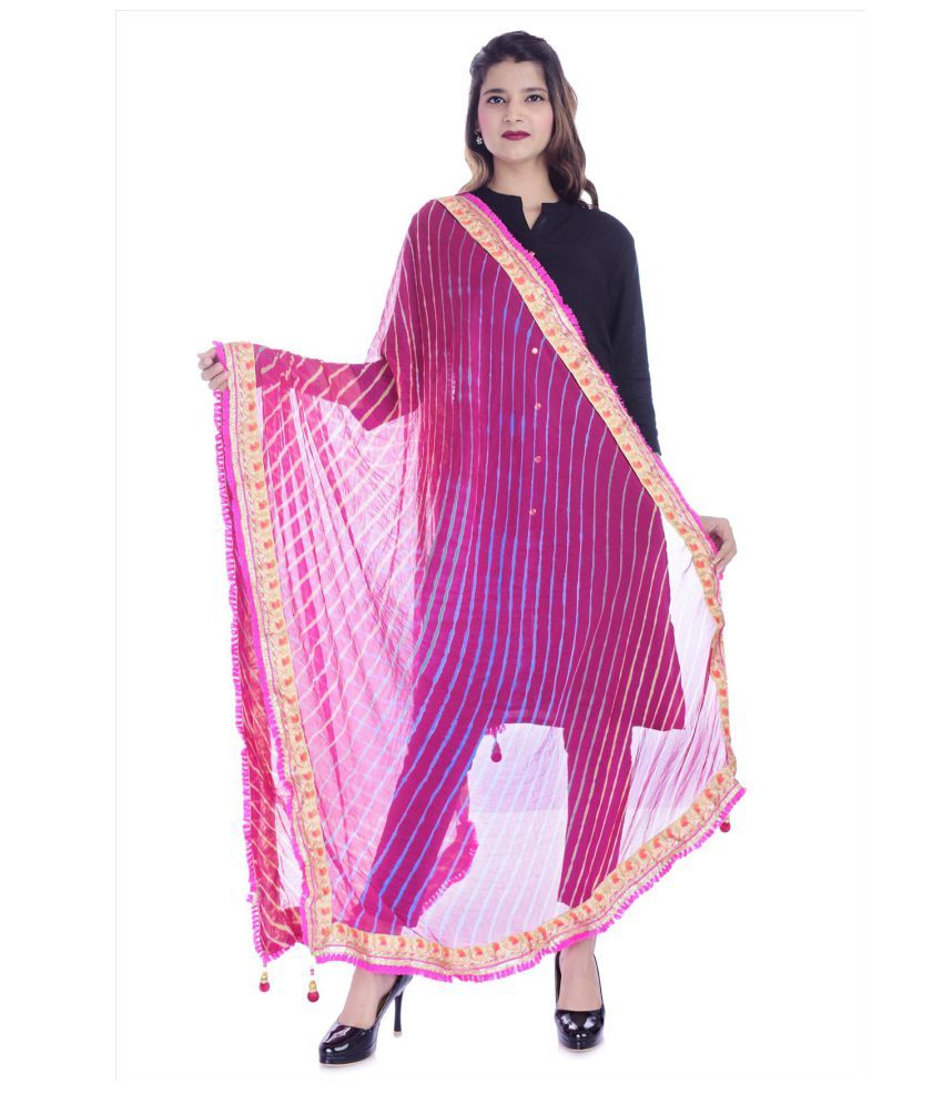     			Raj Pink Chiffon Leheria Dupatta - Single