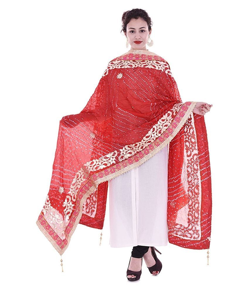     			Raj Red Art Silk Gota Patti Dupatta - Single