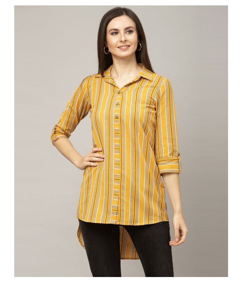     			Selvia - Yellow Cotton Women's Shirt Style Top ( Pack of 1 )