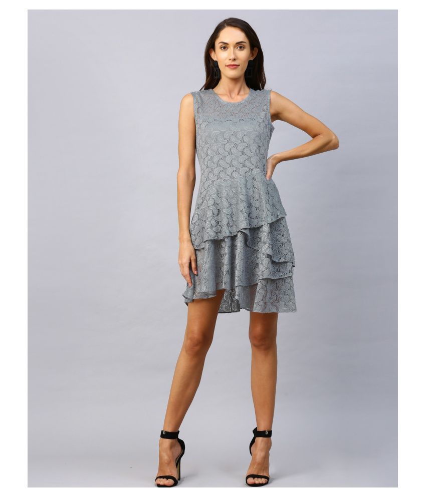     			Selvia Net Grey Asymmetric dress -