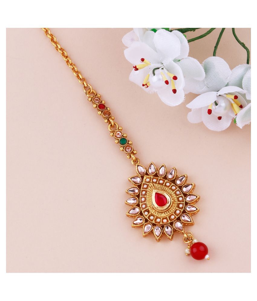     			Traditional Gold Plated Kundan Style Maang Tikka Jewellery For Women Girl