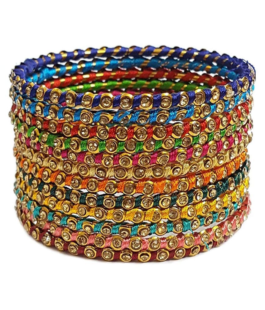     			YouBella 24Pc Thread Work Multicolor Gold Plated Bangle Set For Women