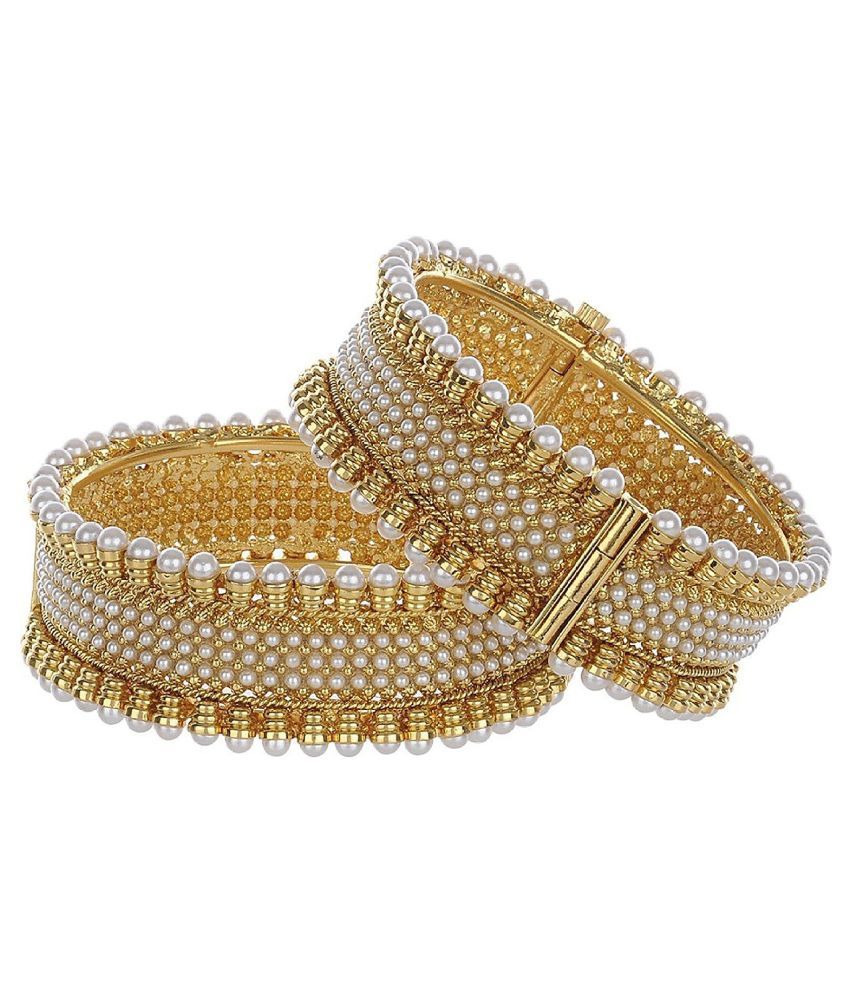     			YouBella Stylish Traditional Jewellery Gold Plated and Pearl Bangle Set for Women (Golden)(YBBN_91053E)