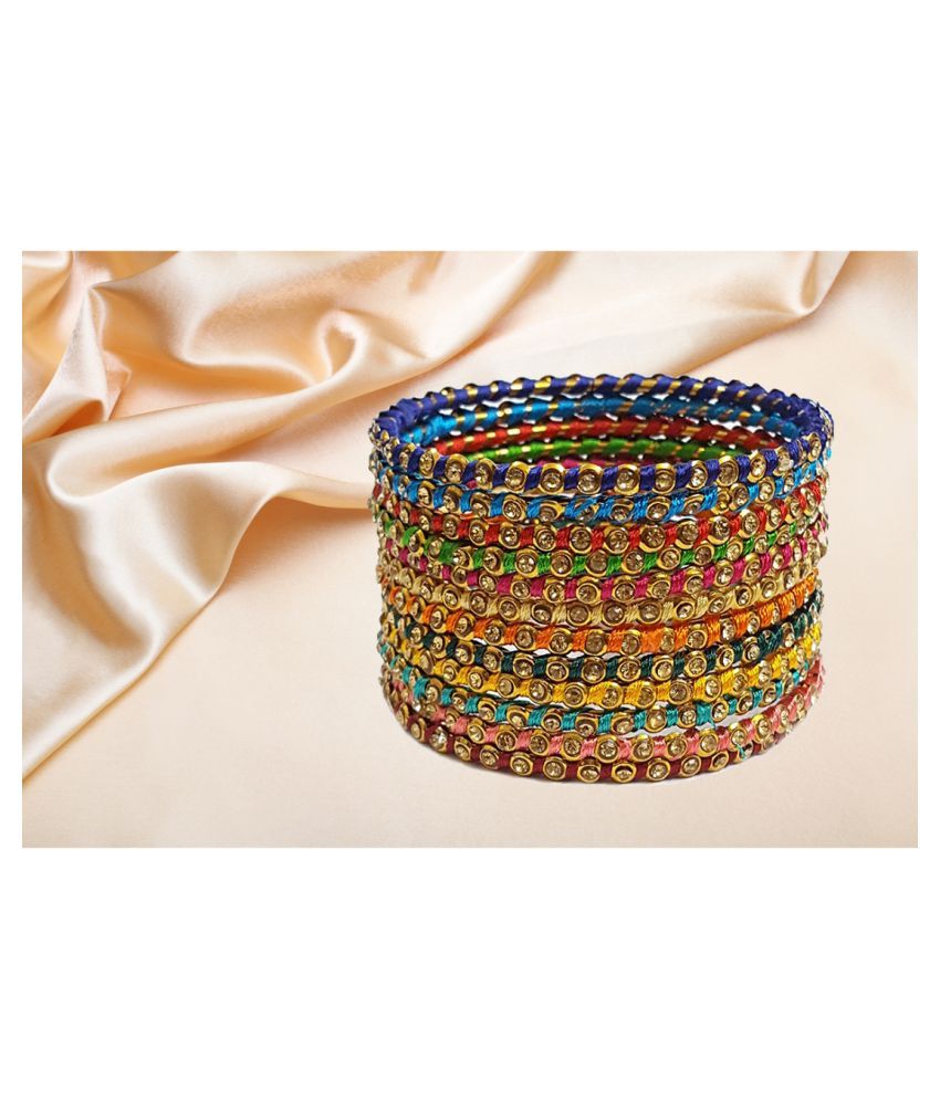     			YouBella Traditional Thread Work Multicolour Gold Plated Bracelet Bangle Set of 12 for Girls(Size - 2.6)