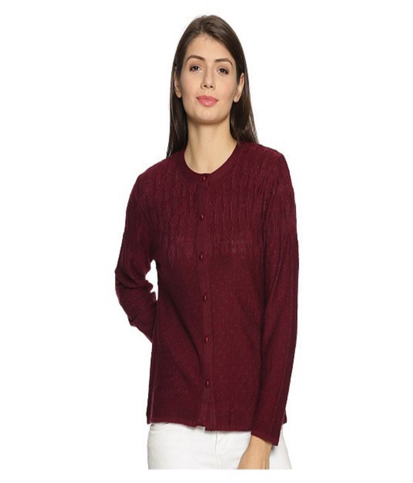     			Clapton Acrylic Maroon Buttoned Cardigans -
