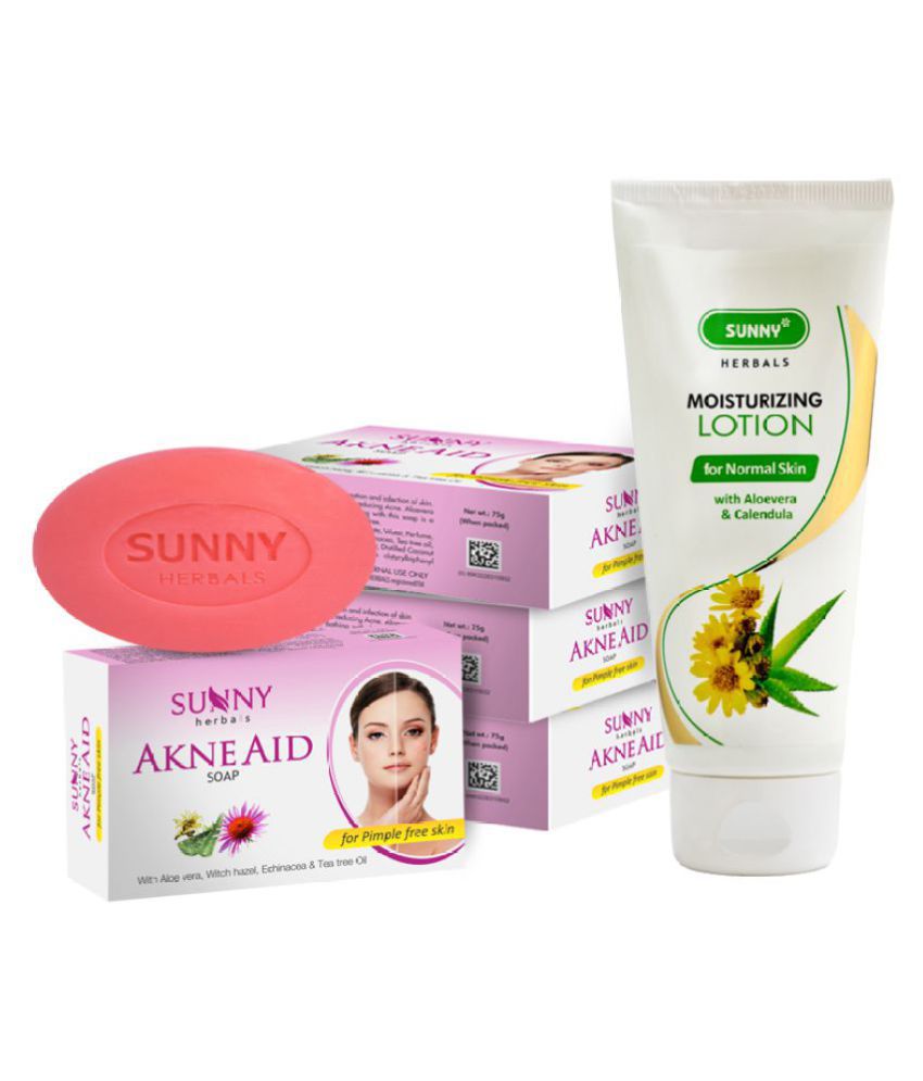     			SUNNY HERBALS Aloevera & Calendula Lotion 100ml and Akne Aid Soap (75g*4)300 g