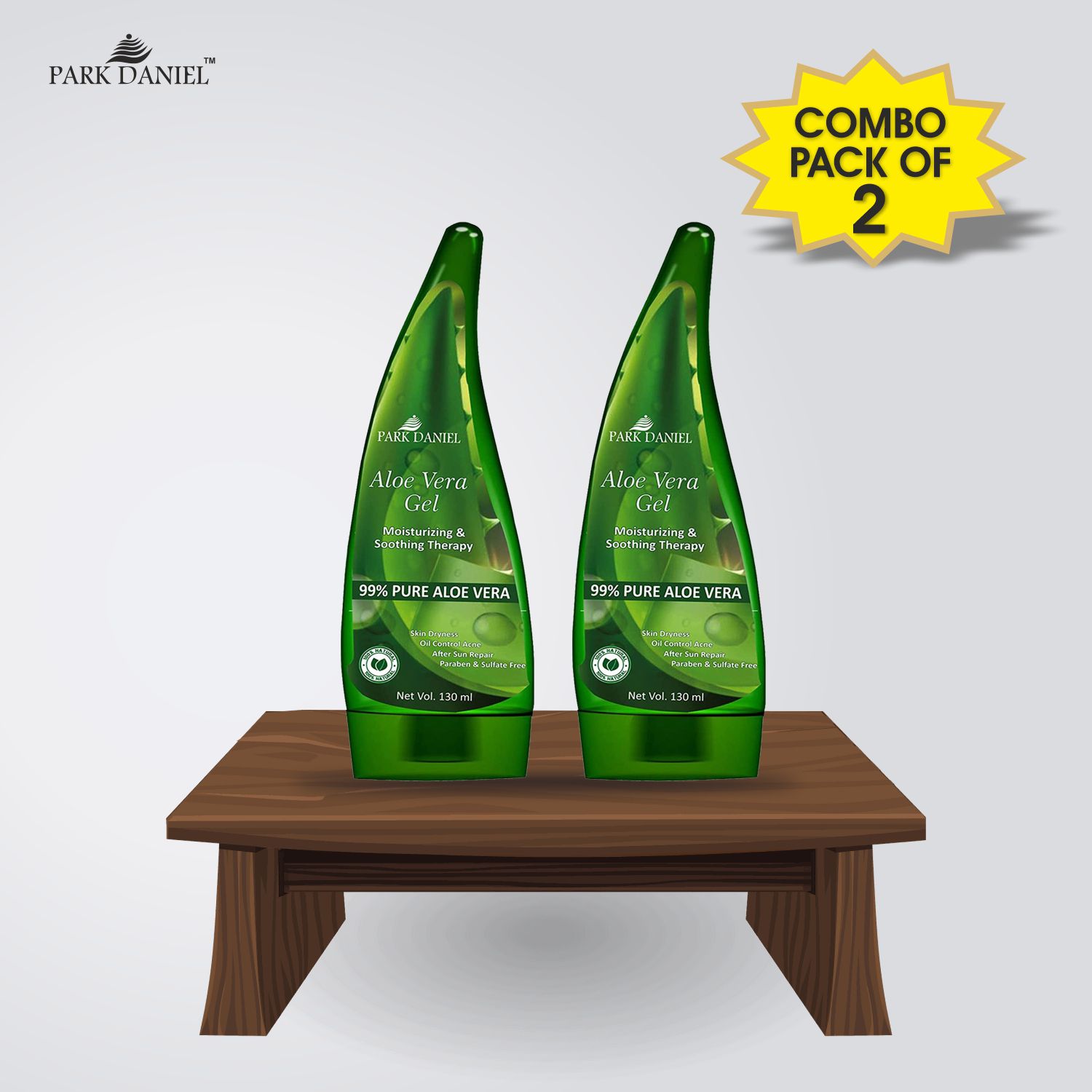 Park Daniel Premium 99% Pure Aloe Vera Gel - Face Moisturizer Cleanser 260 mL Pack of 2