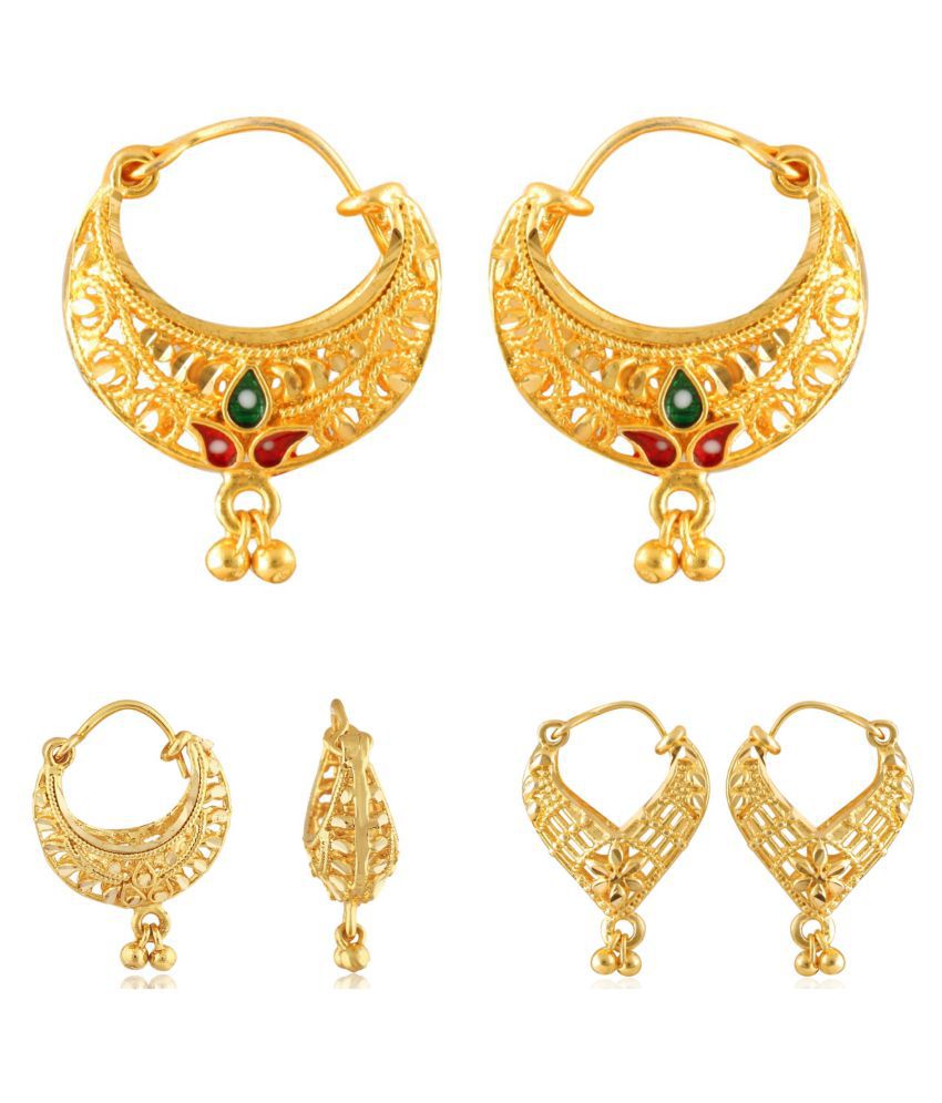     			Vighnaharta Gold Plated Clip on Bucket,basket and Chand Bali earring Combo For Women and Girls -VFJ1102-1394-1395ERG