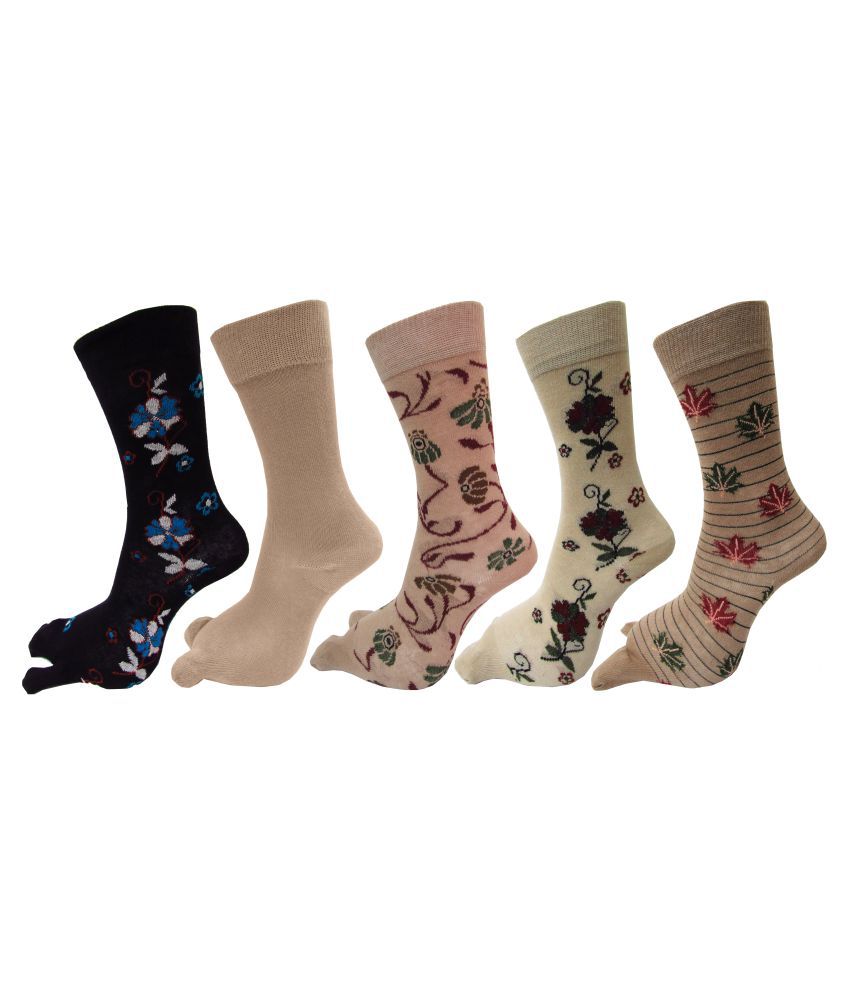    			Rc. Royal Class Women's Calf Length Floral Design Thumb Cotton Winter Socks (Pack of 5)