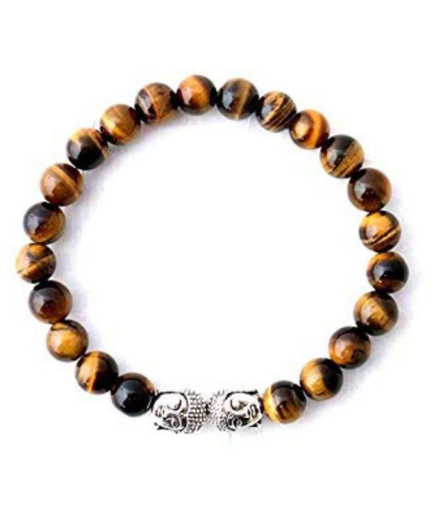     			8mm Yellow Tiger Eye With Double Buddha Natural Agate Stone Bracelet