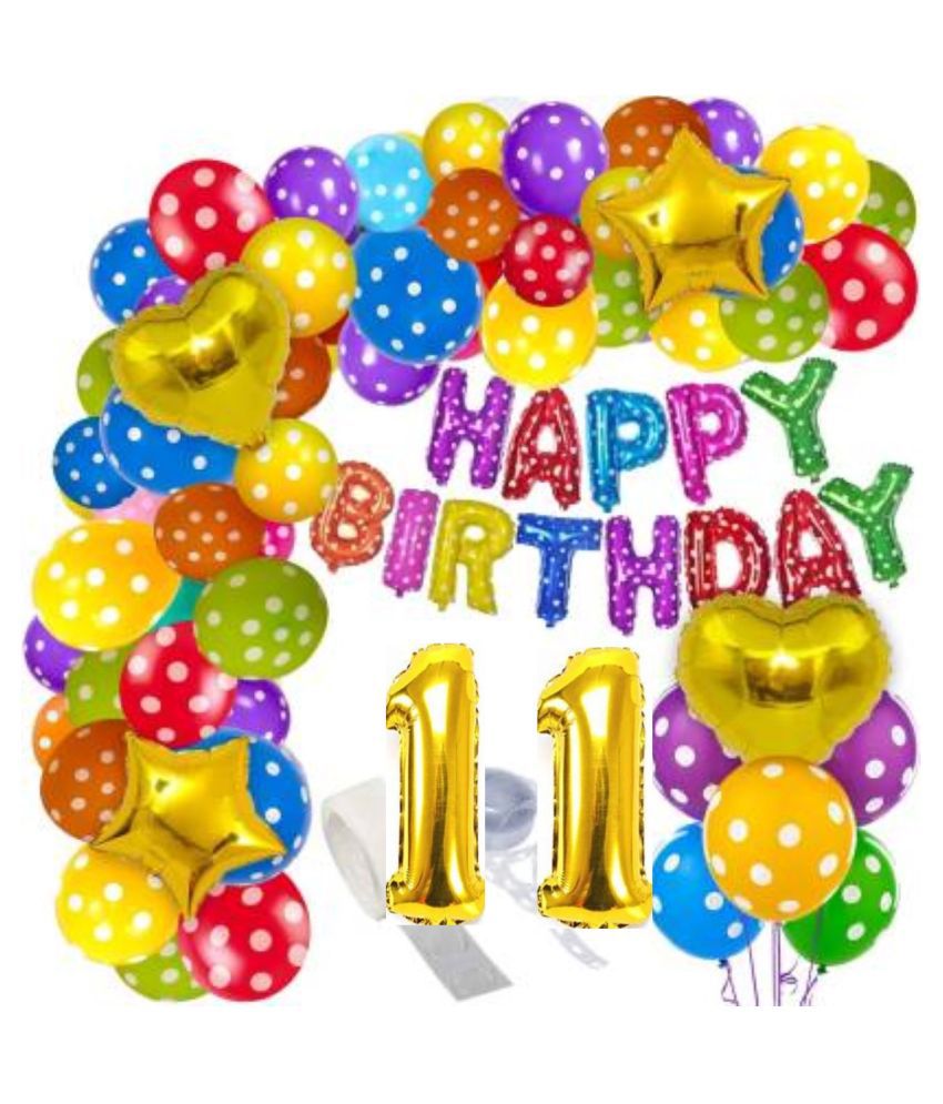     			KR 11TH Birthday Decorations Kit for Boys and Girls- 57+2=59pcs  11TH Happy Birthday Balloons Set with Foil Balloon, Latex & Metallic Balloons, Balloon Arch & Glue Dot / Eleven Happy Birthday Decoration Kit (Set of 59)