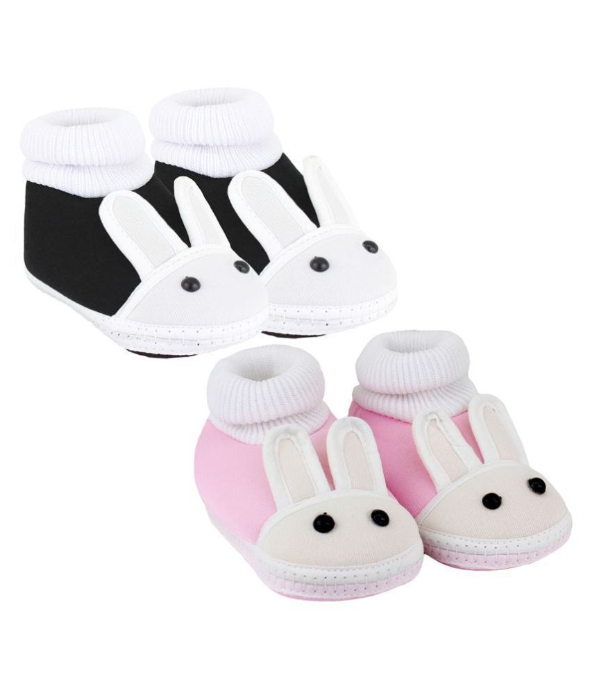     			Neska Moda Baby Boys And Baby Girls Black And Pink Soft Slip On Booties For 0 To 6 Months