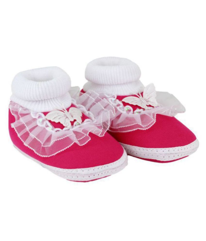 Neska Moda Baby Boys & Girls Frill Butterfly Pink Booties For 0 To 12 Months Infants