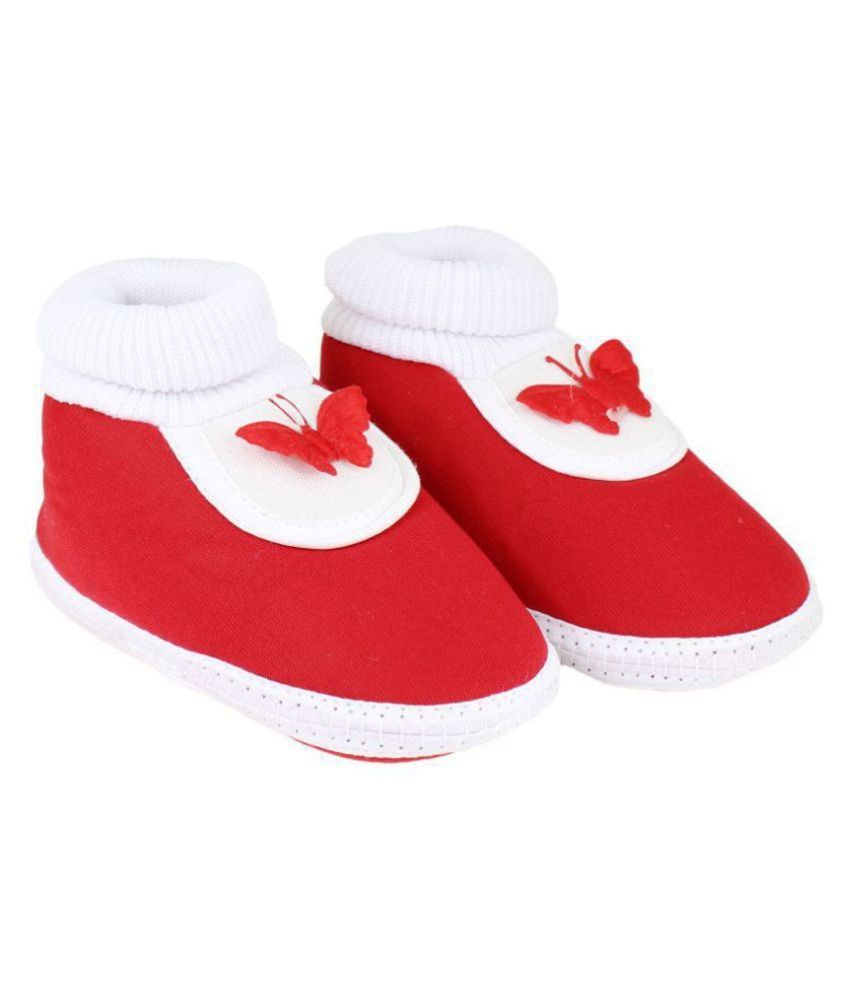     			Neska Moda Baby Unisex Butterfly Red Booties/Shoes For 0 To 12 Months Infants-SK128